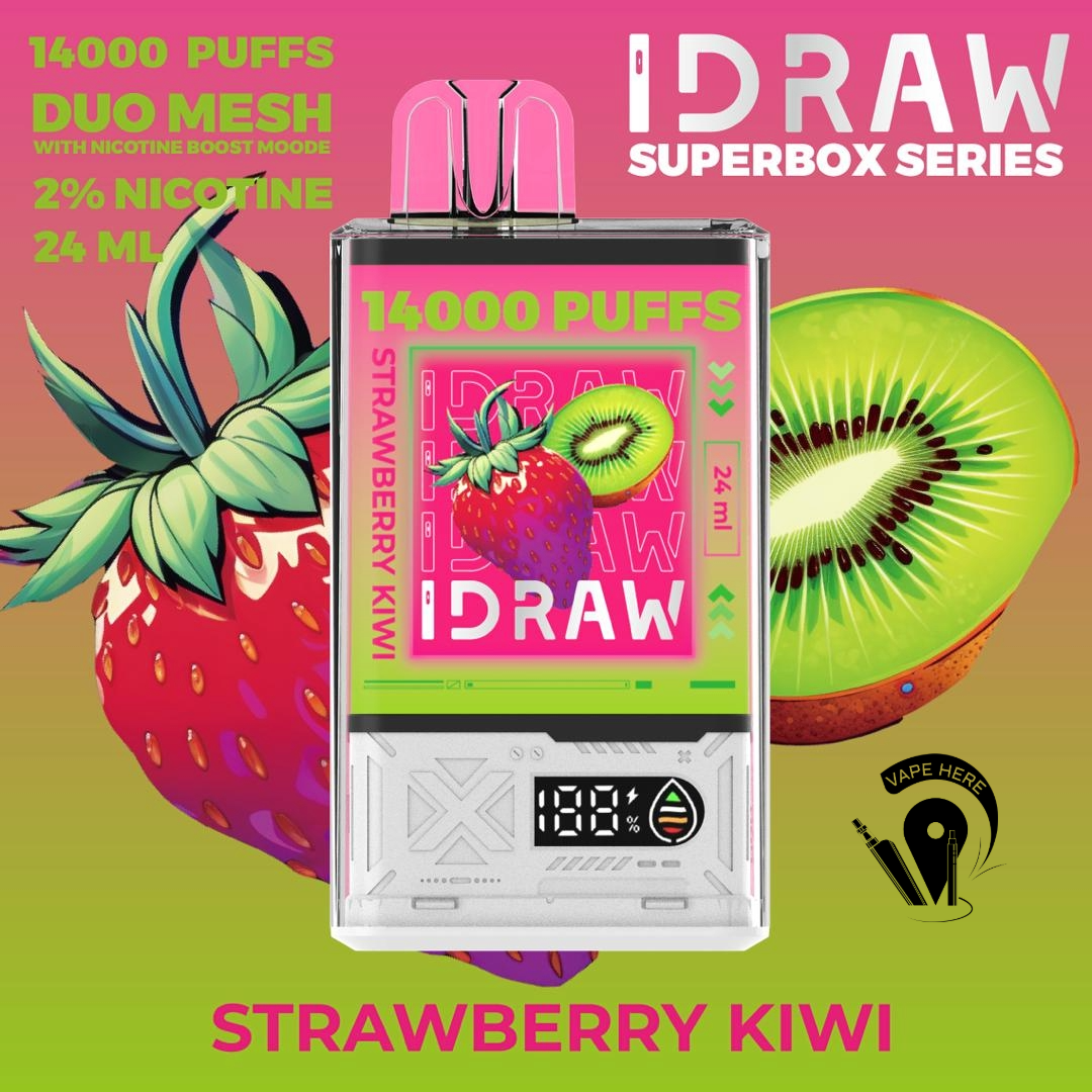 IDRAW SUPERBOX 14000 Puffs Disposable Vape Strawberry Kiwi UAE Abu Dhabi